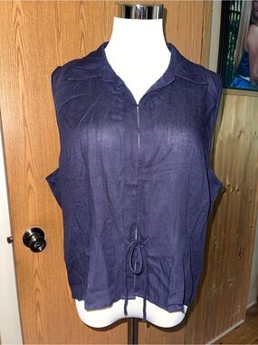 Modern Works Sleeveless Navy Drawstring Front Blouse - Women
